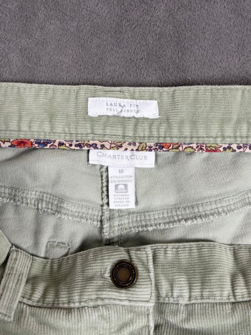 Charter Club Corduroy Pants Women's 10 Green Laura Fit Normcore Retro Academia - Picture 3 of 8